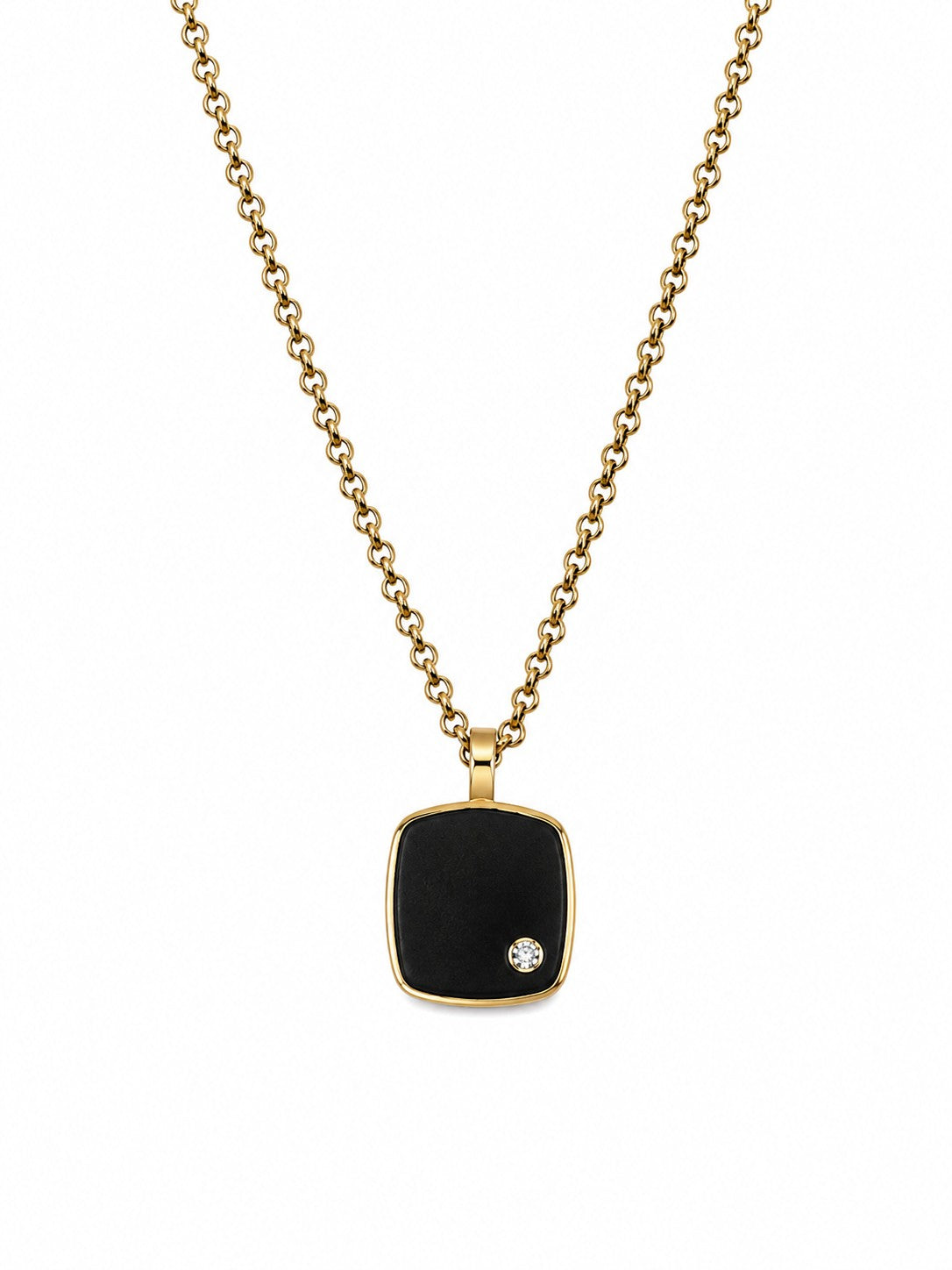 Black Whalebone Fossil Stone Square Pendant with Diamond