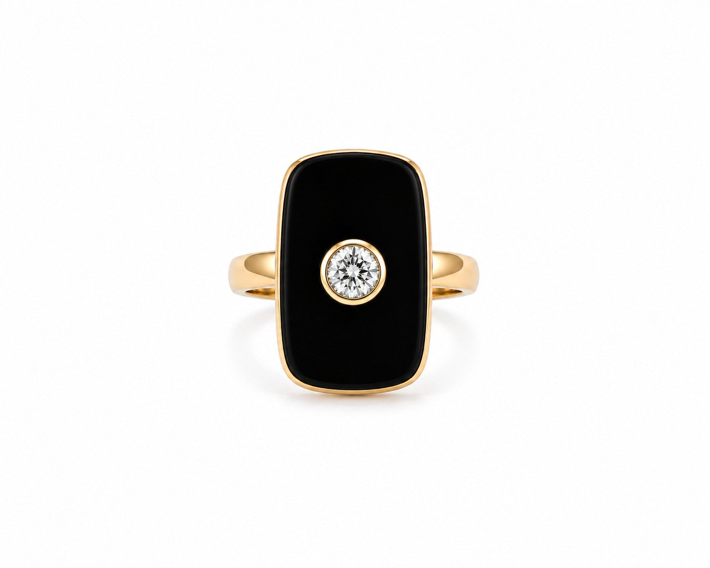 Black Whalebone Fossil Stone Ring with Diamond