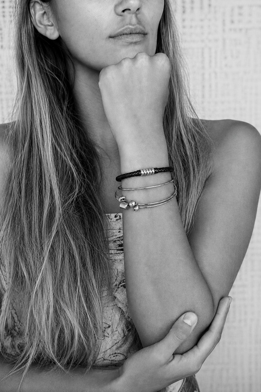 Ibiza 14K Gold Herringbone Leather Bracelet with Pearl