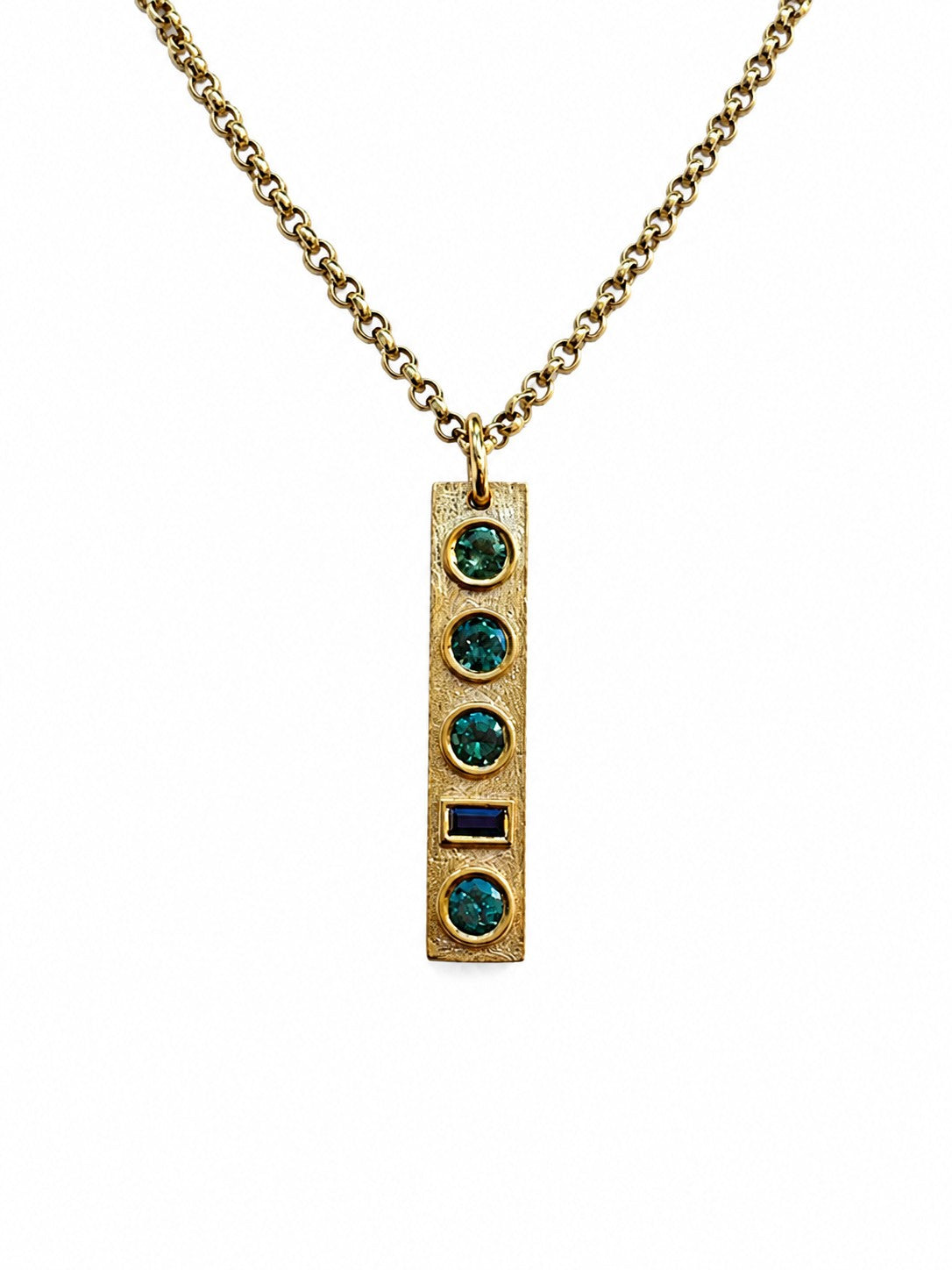Balearic Rectangle Pendant with Blue Sapphire Stones