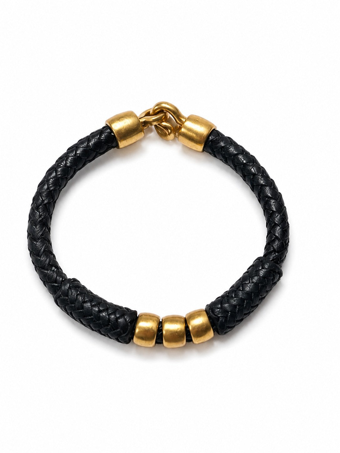 Sardena 14K Gold Herringbone Leather Bracelet, Medium Bead