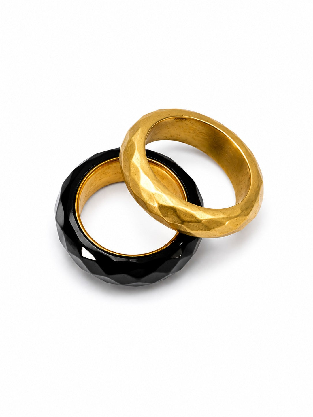 Wide 14K Gold Black Onyx Stone Faceted Band